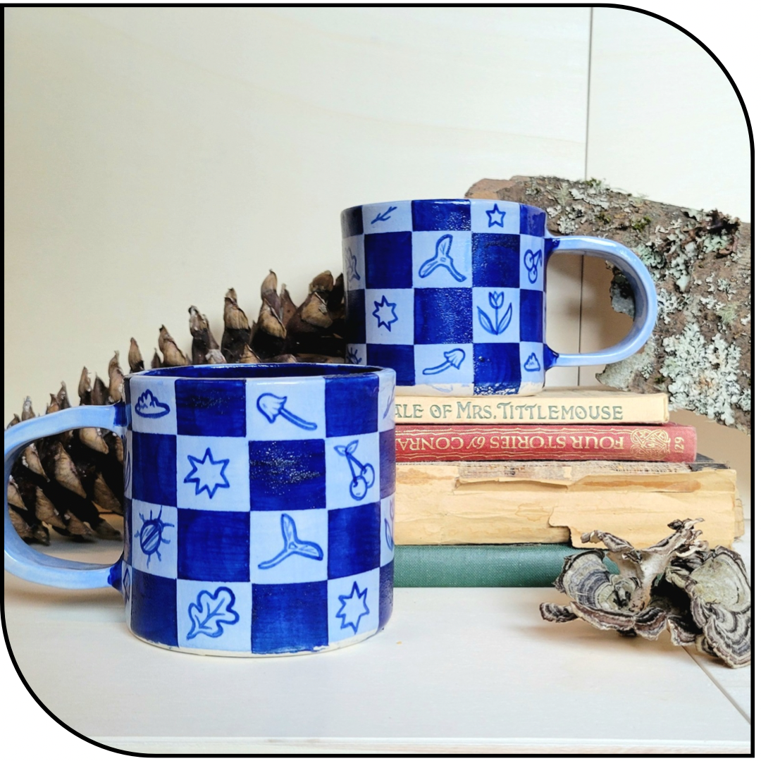 *SECONDS* Blue Nature Checkerboard Mugs