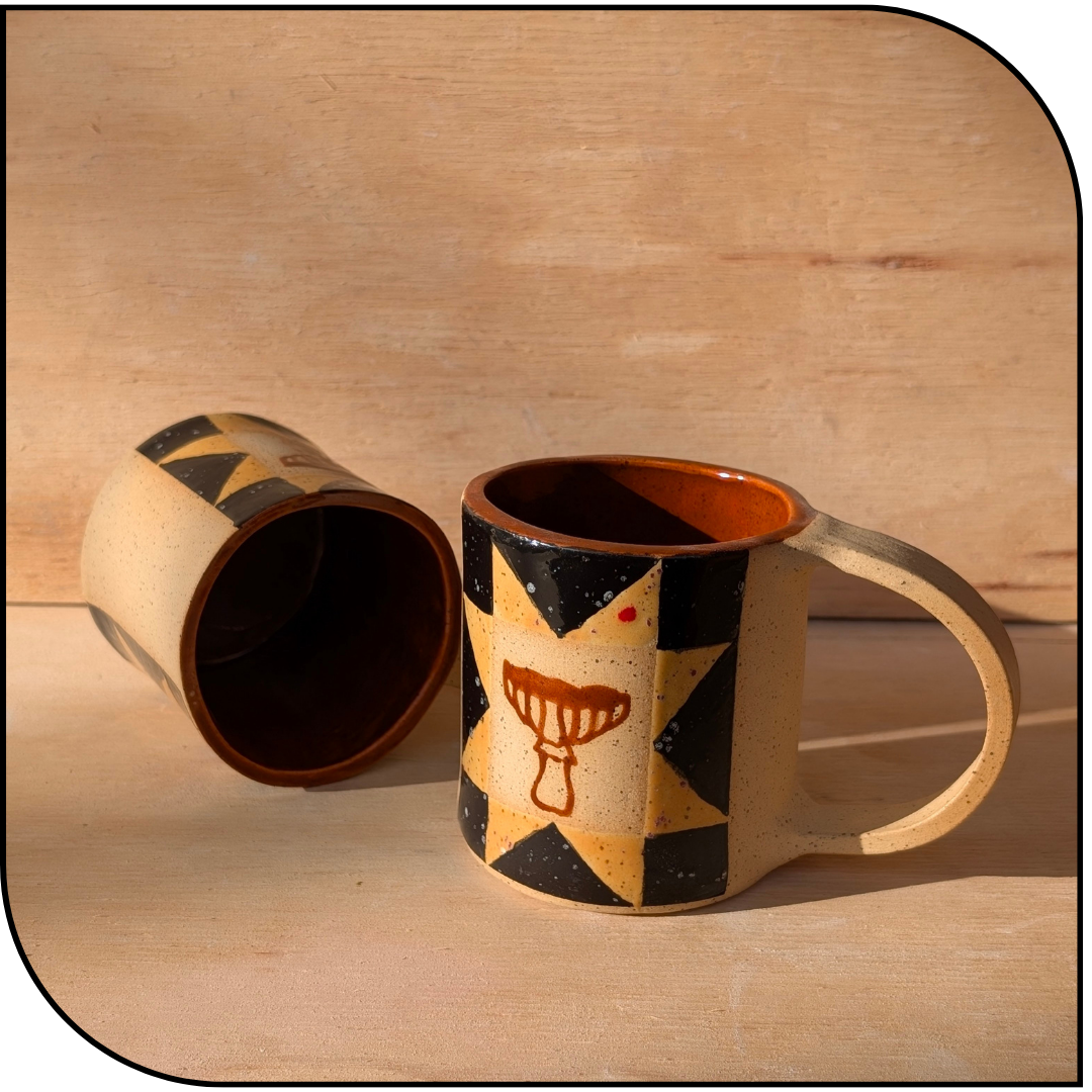 Mushroom Quilt Star Ceramic Mugs
