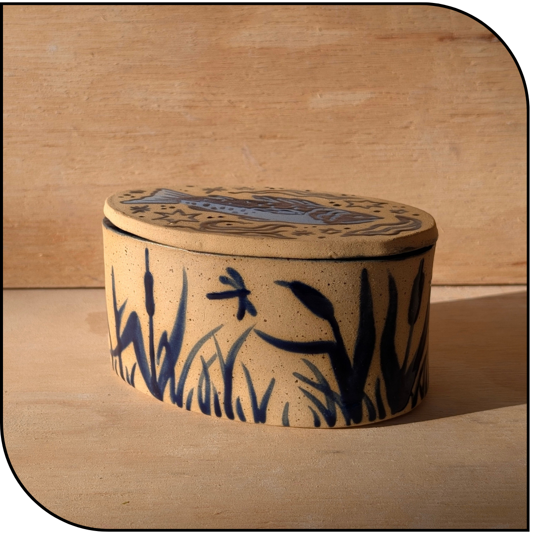 Fish Pond Ceramic Trinket Container
