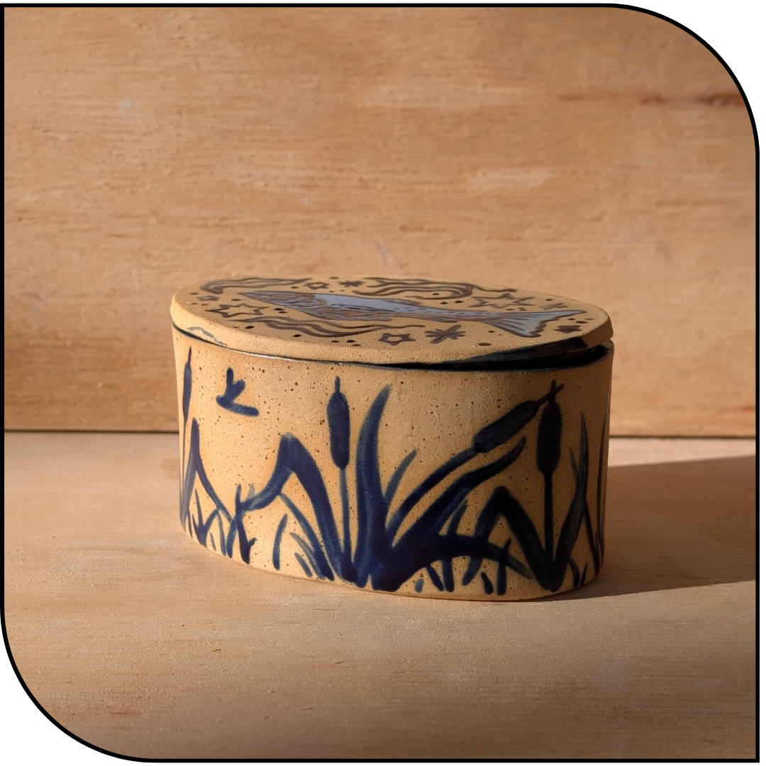 Fish Pond Ceramic Trinket Container