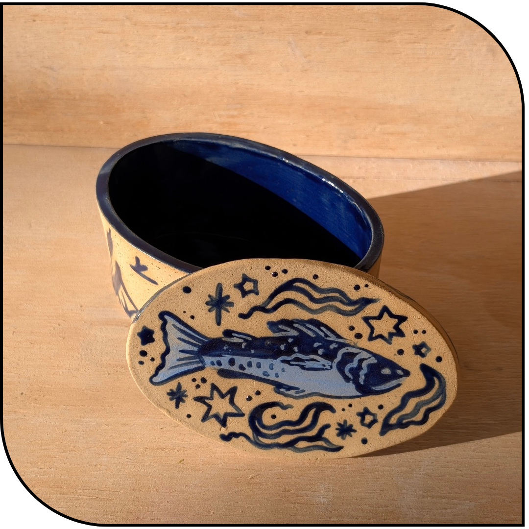 Fish Pond Ceramic Trinket Container