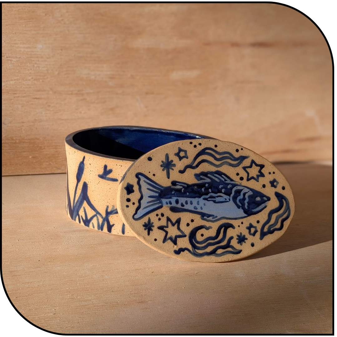 Fish Pond Ceramic Trinket Container