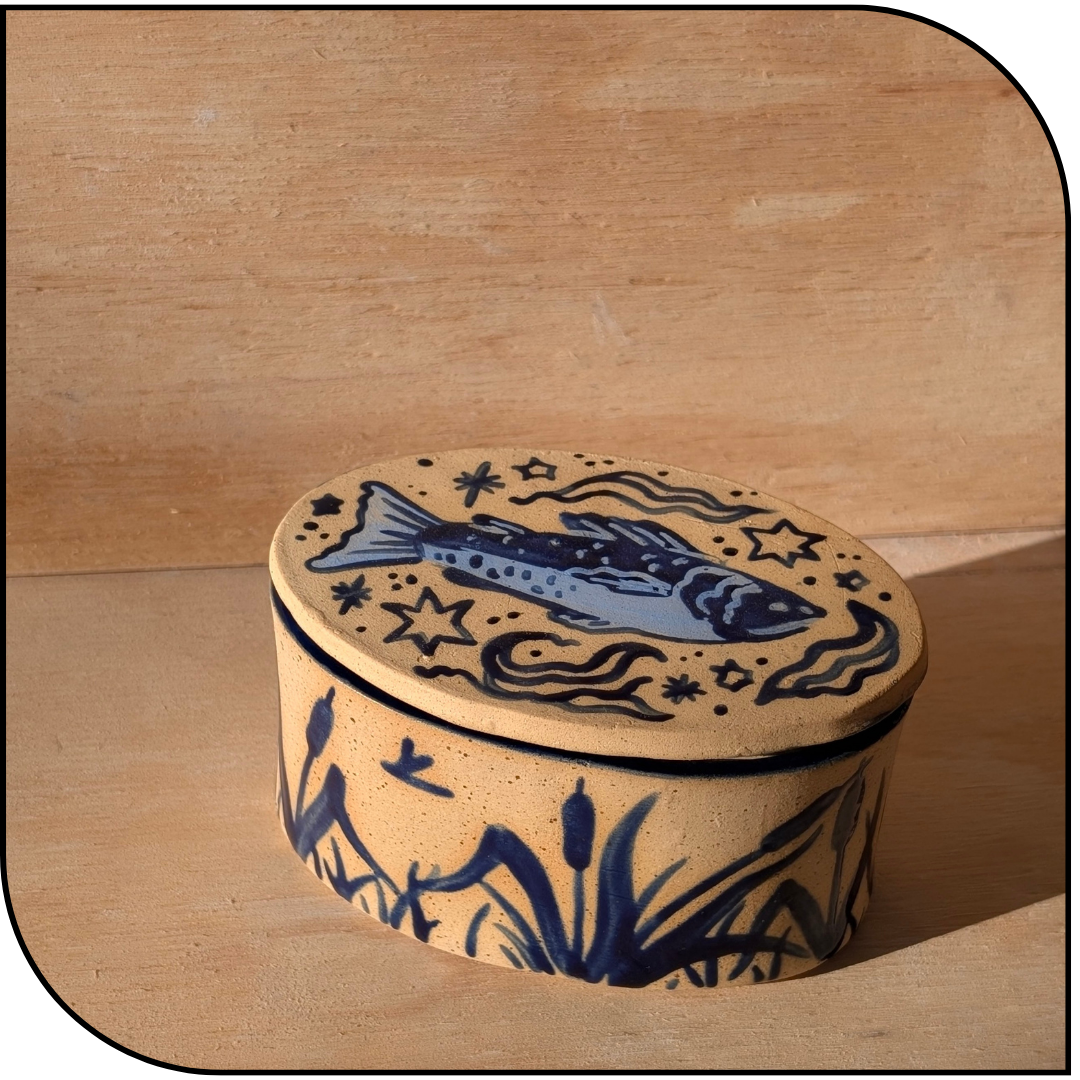 Fish Pond Ceramic Trinket Container
