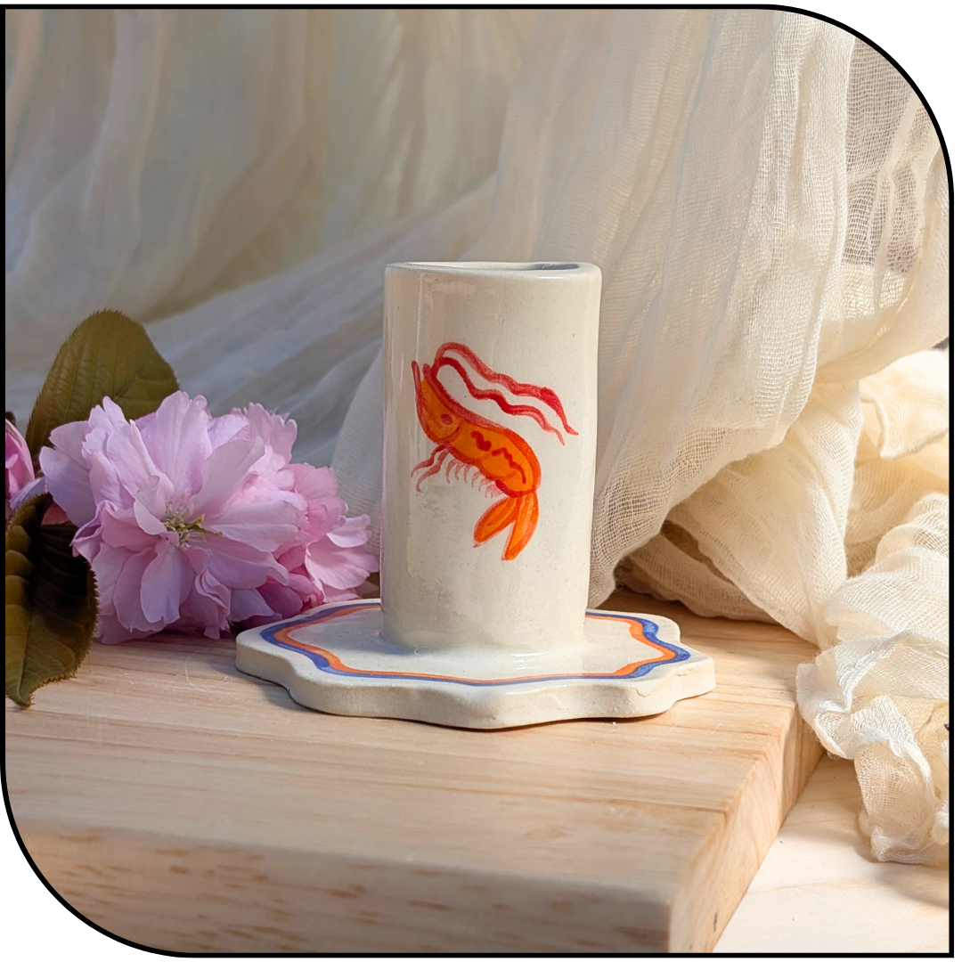 Ceramic Shrimp candle stick holder