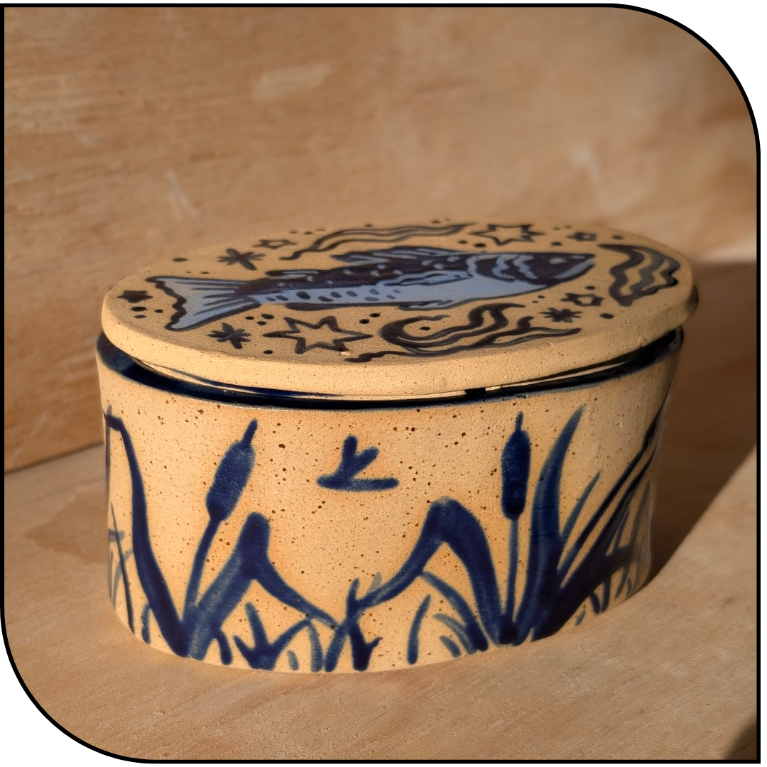Fish Pond Ceramic Trinket Container