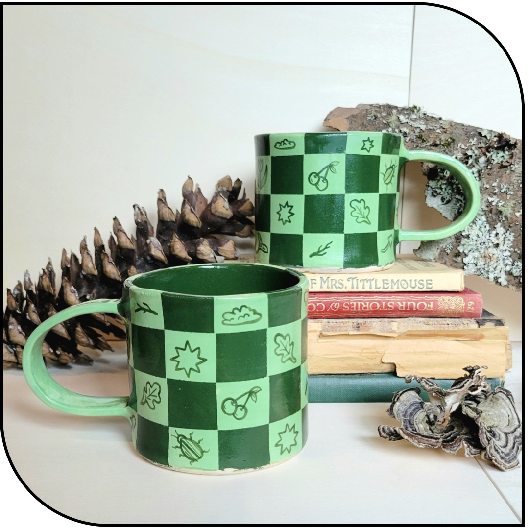 Green Nature Checkerboard Mugs