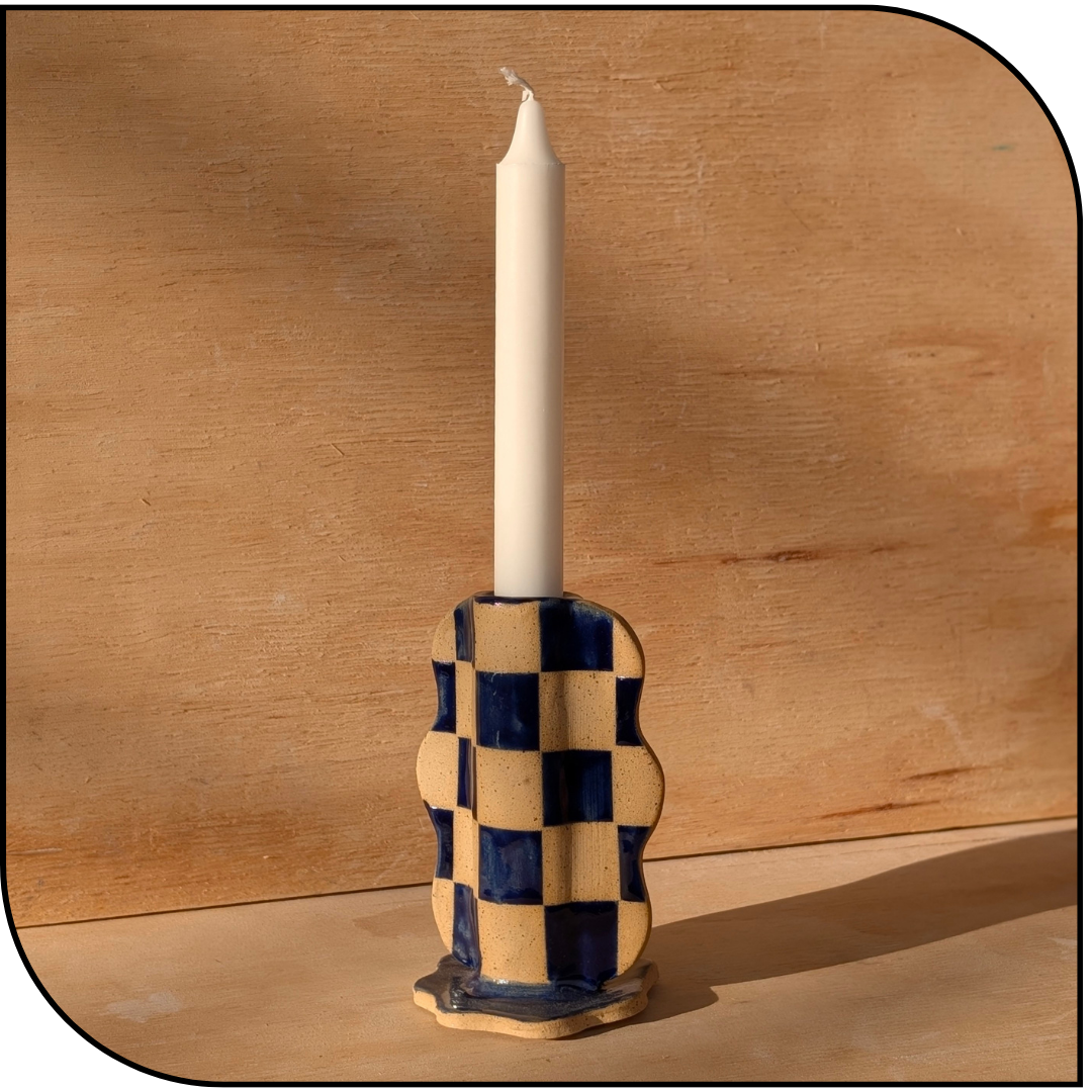 Tall Wavy Checkerboard Candle Stick Holder