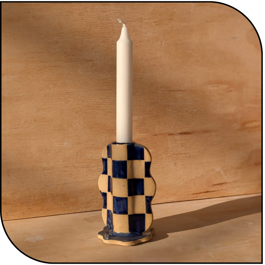 Tall Wavy Checkerboard Candle Stick Holder