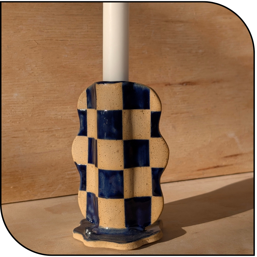 Tall Wavy Checkerboard Candle Stick Holder