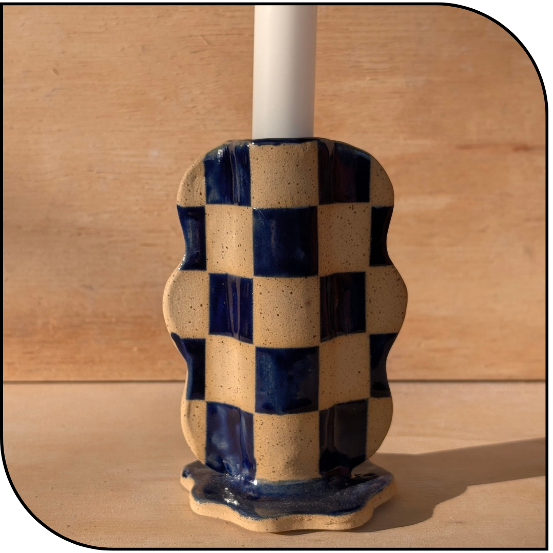 Tall Wavy Checkerboard Candle Stick Holder