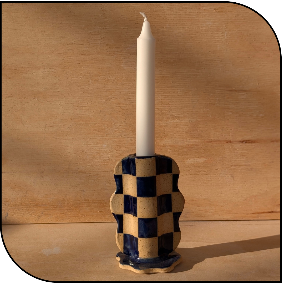 Tall Wavy Checkerboard Candle Stick Holder