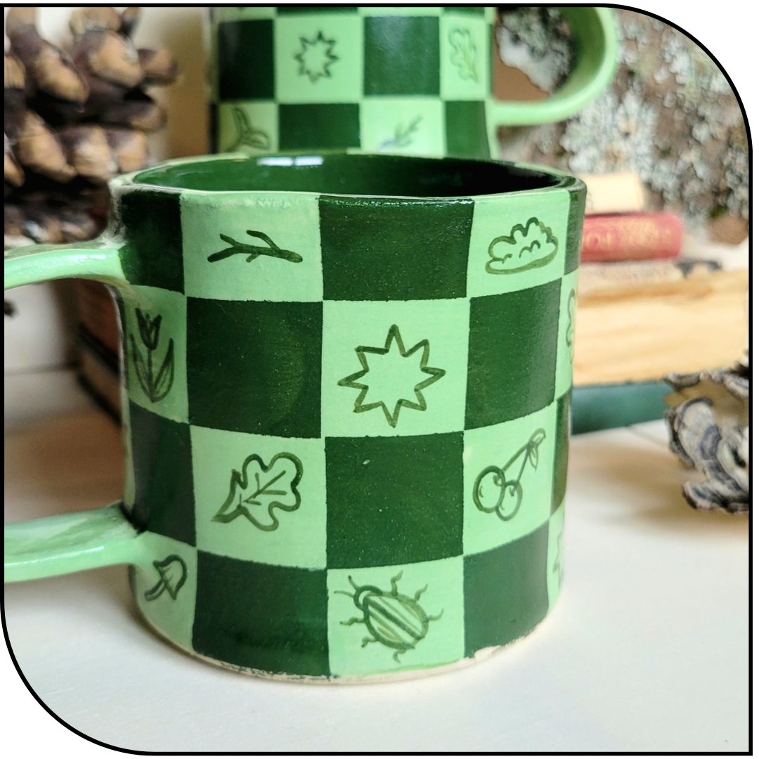 Green Nature Checkerboard Mugs