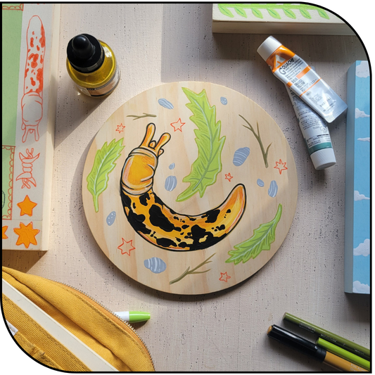 "Banana Slug" original on wood