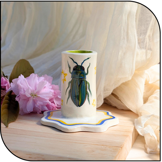 Ceramic beetle candle stick holder