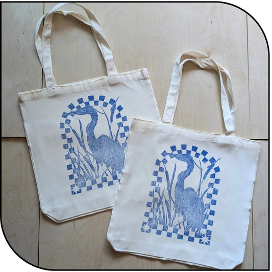Cattails Hand Stamped Cotton Tote Bags